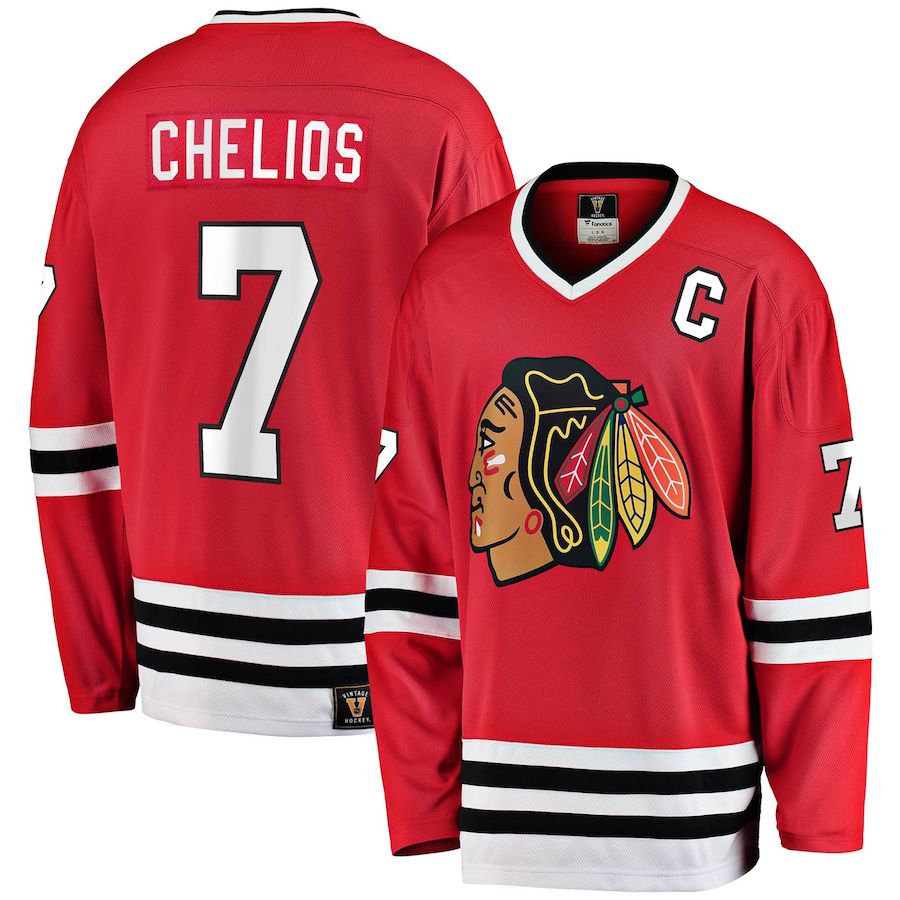 Men Chicago Blackhawks #7 Chris Chelios Fanatics Branded Red Premier Breakaway Retired Player NHL Jersey->chicago blackhawks->NHL Jersey